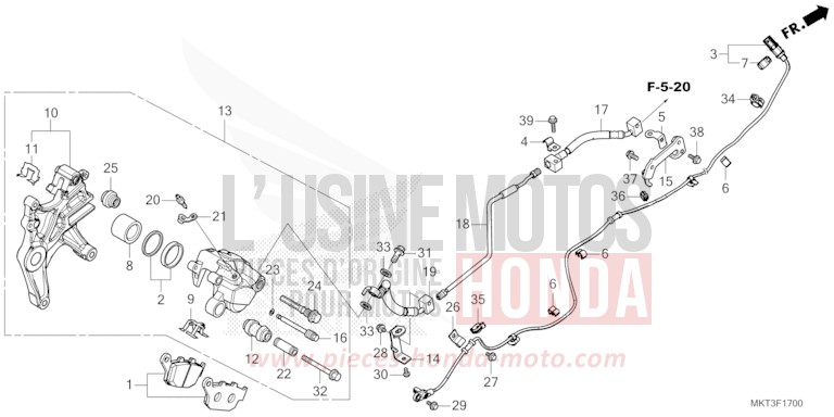 REAR BRAKE CALIPER for X-ADV 750 GRAND PRIX RED (R380) from 2022